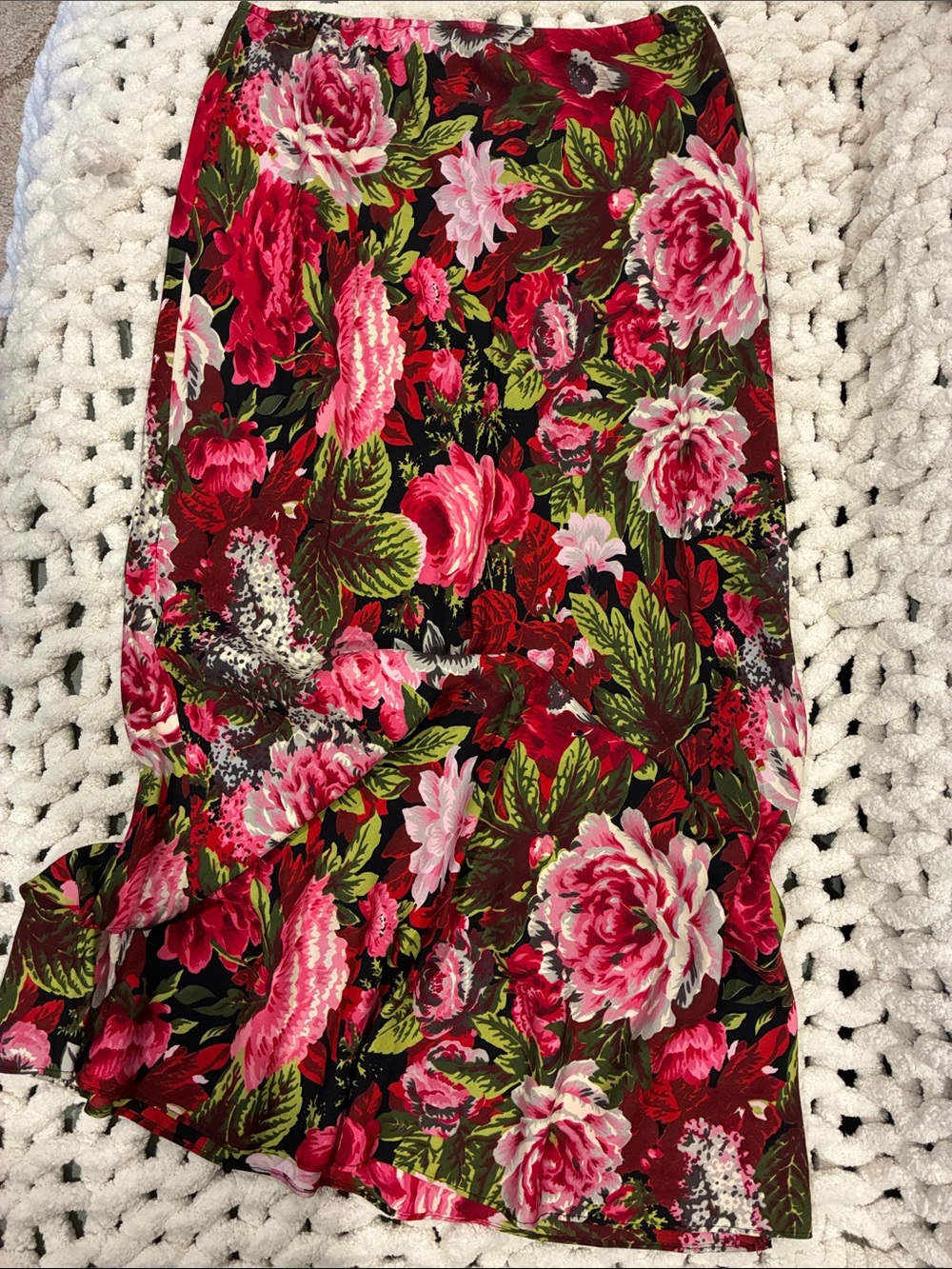 Floral Pink & Red Midi Skirt - Women